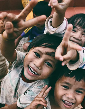 Charity volunteer working with children